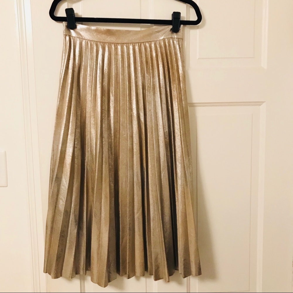 Zara Metallic Pleated Midi Skirt - SMALL